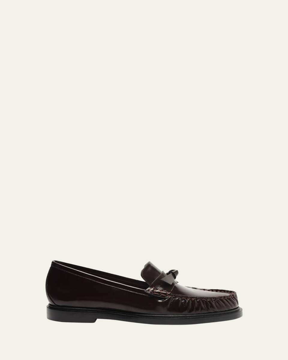 Clarita Patent-Leather Knotted Bow Laser Loafers
